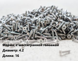 Шуруп с шестигранной головкой 4.2х16, упаковка 25 шт цена от 140.4 Тг / кг, где купить, условия доставки в Шымкенте и Южно-Казахстанской области